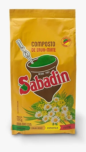 Embalagem de 500 g do Composto de Erva-Mate Sabadin com camomila, cidreira, erva-doce e funcho